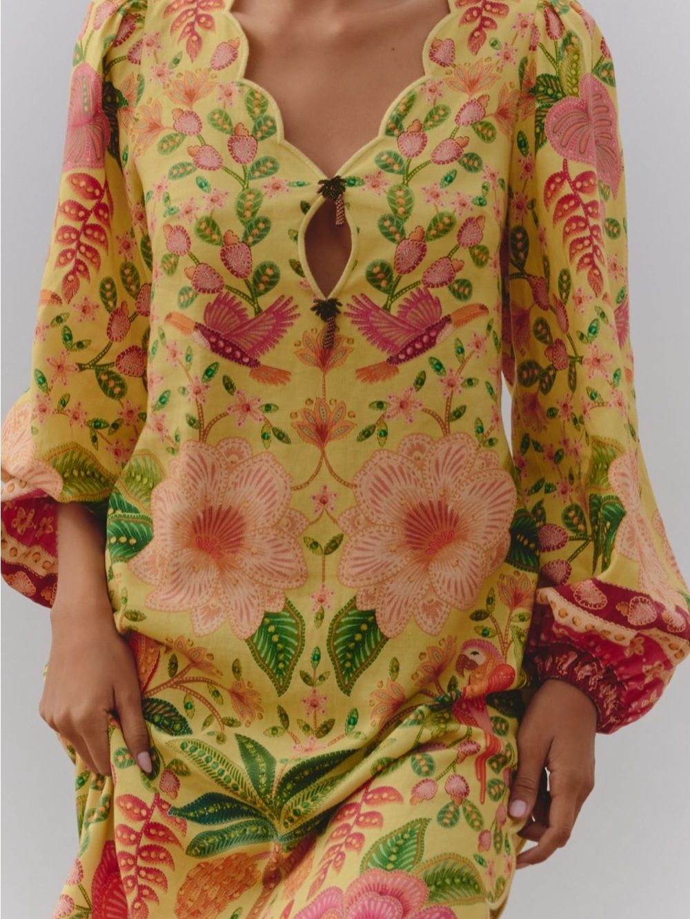 Farm Rio x Anthropologie Long Sleeve Yellow Midi dress